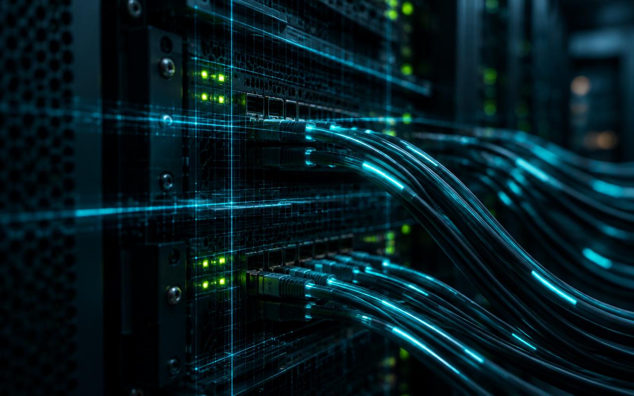 Server hardware scanned by a cyan security grid